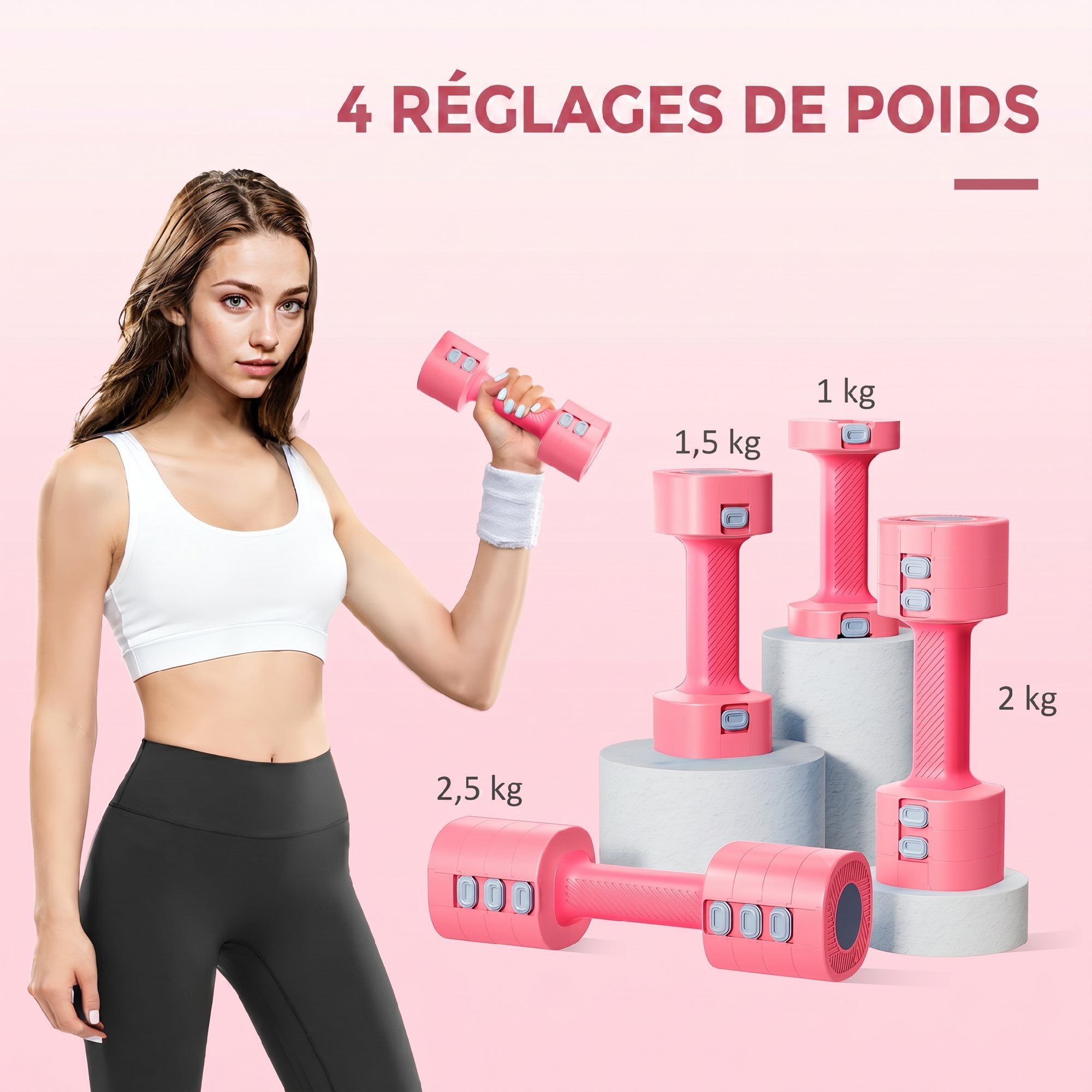 Haltères réglables total 5 Kg max. - haltères évolutives design rose