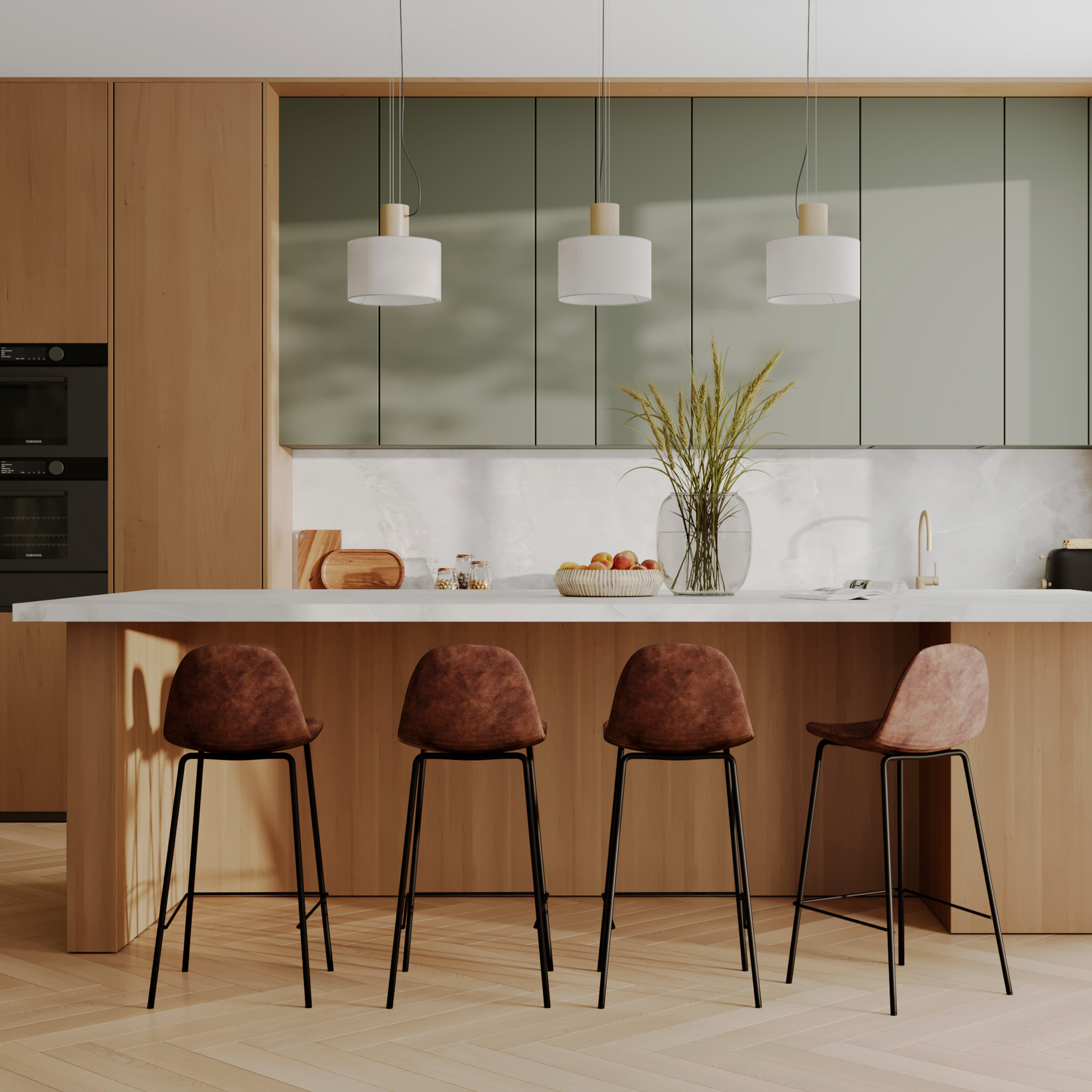 Lot de 2 chaises pour îlot central 65 cm en cuir synthétique marron - Henrik