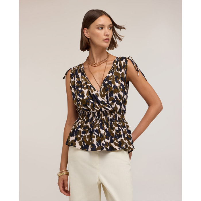 Motivi - Blusa in viscosa con stampa e drappeggio - Marrone