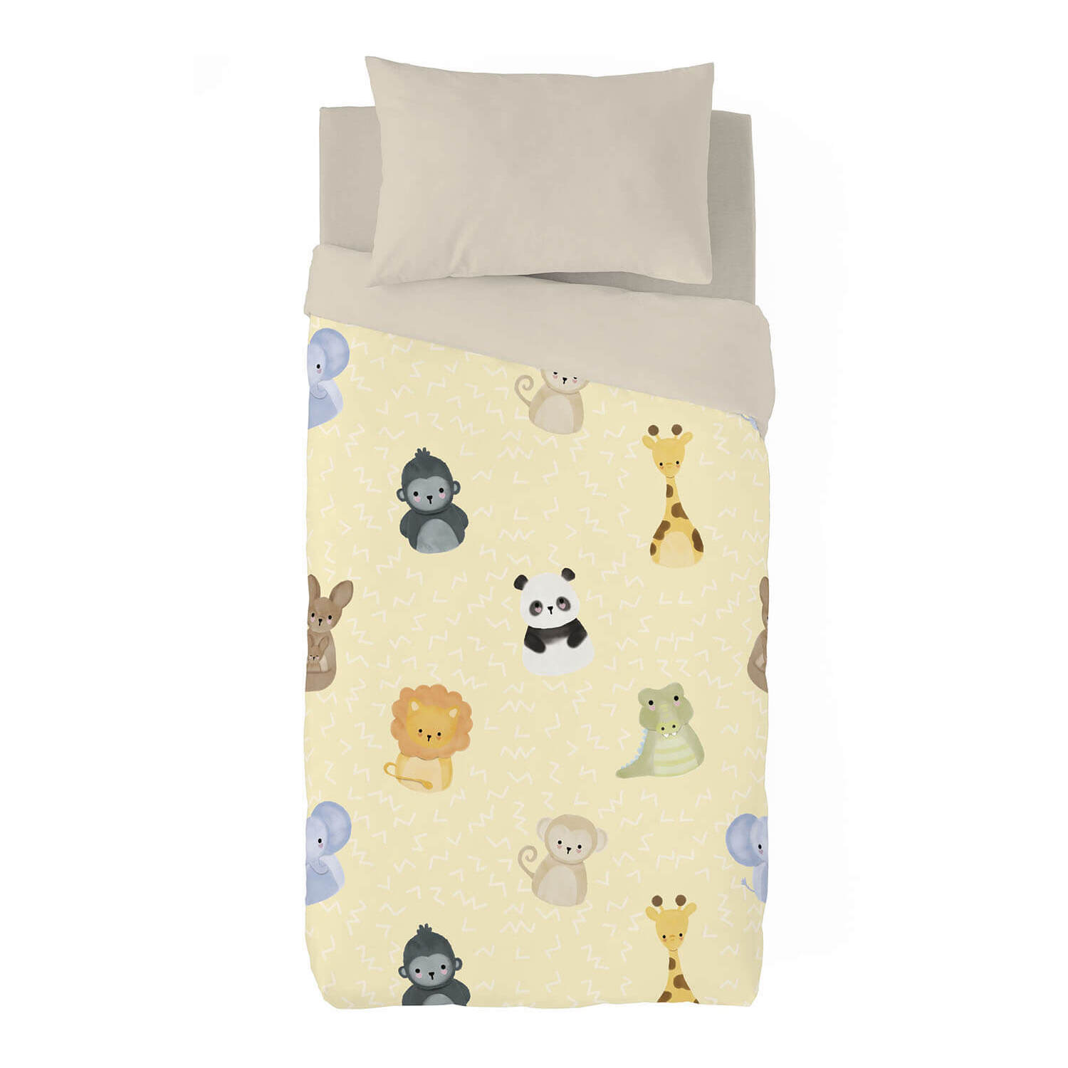 Kawanimals - Funda Nórdica Estampada - Cierre Solapa - 100% Algodón - Incluye 1/2 Fundas de Almohada - African Yellow