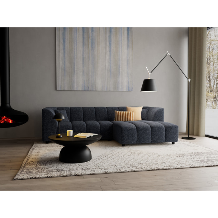 Curtis - canapé d'angle droit 4 places avec accoudoir en tissu texturé - Bleu