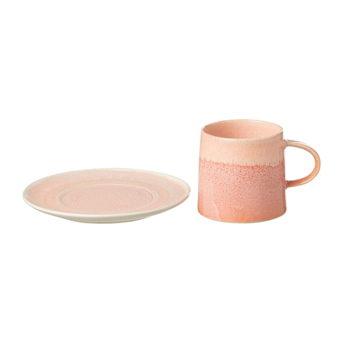 J-Line tasse + sous-tasse Lara - porcelaine - saumon - 4 pcs