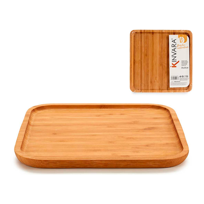 Vassoio quadrato medio in bambù per aperitivi. 25x25 cm