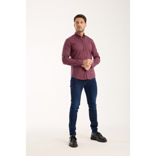 camicia uomo 1 bottone button down slim Popeline Quadro Piccolo Rosso/Blu