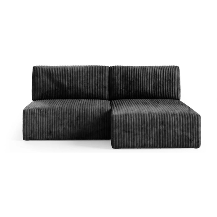 ELIOR - Canapé d'angle convertible modulable 4 places côtelé gris foncé