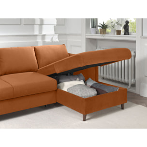 Brooke - canapé d'angle droit - convertible avec coffre - 4 places - en velours - Rouille