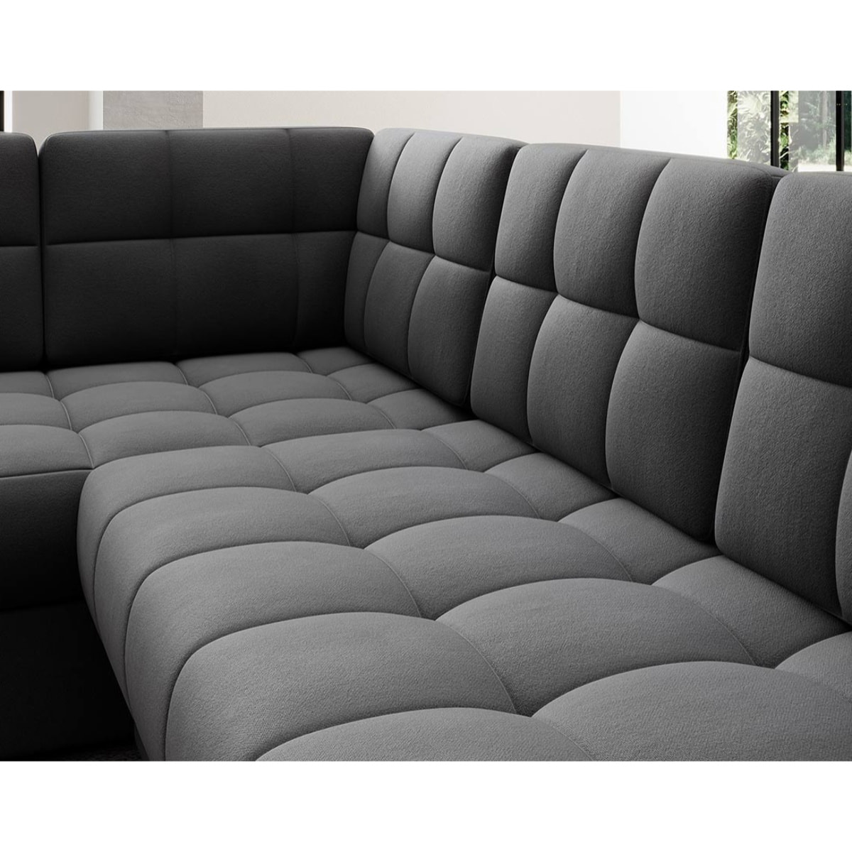 Nappa - Canapé panoramique d'angle gauche 7 places convertible avec coffre en velours - Gris