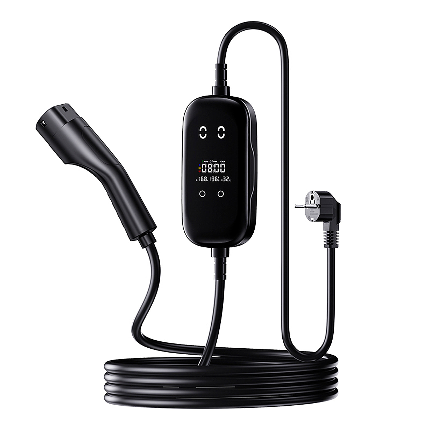 Caricabatterie G01 per auto elettrica Tipo 2, EV e PHEV, con 32A e 7KW. APP di controllo e Schermo LCD.
