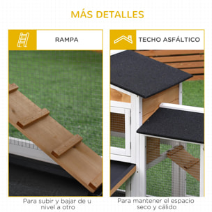 Conejera de Madera Exterior Jaula para Conejos de 2 Niveles con Techo Asfáltico 2 Corrales de Metal Bandeja Extraíble 2 Puertas y Rampa 157,4x53x93,5 cm Natural