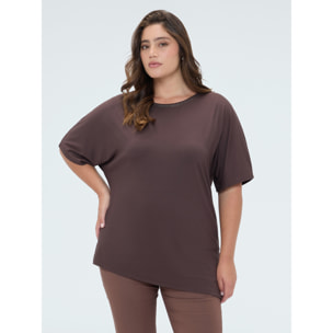 Fiorella Rubino - T-shirt in viscosa con strass sullo scollo - Marrone