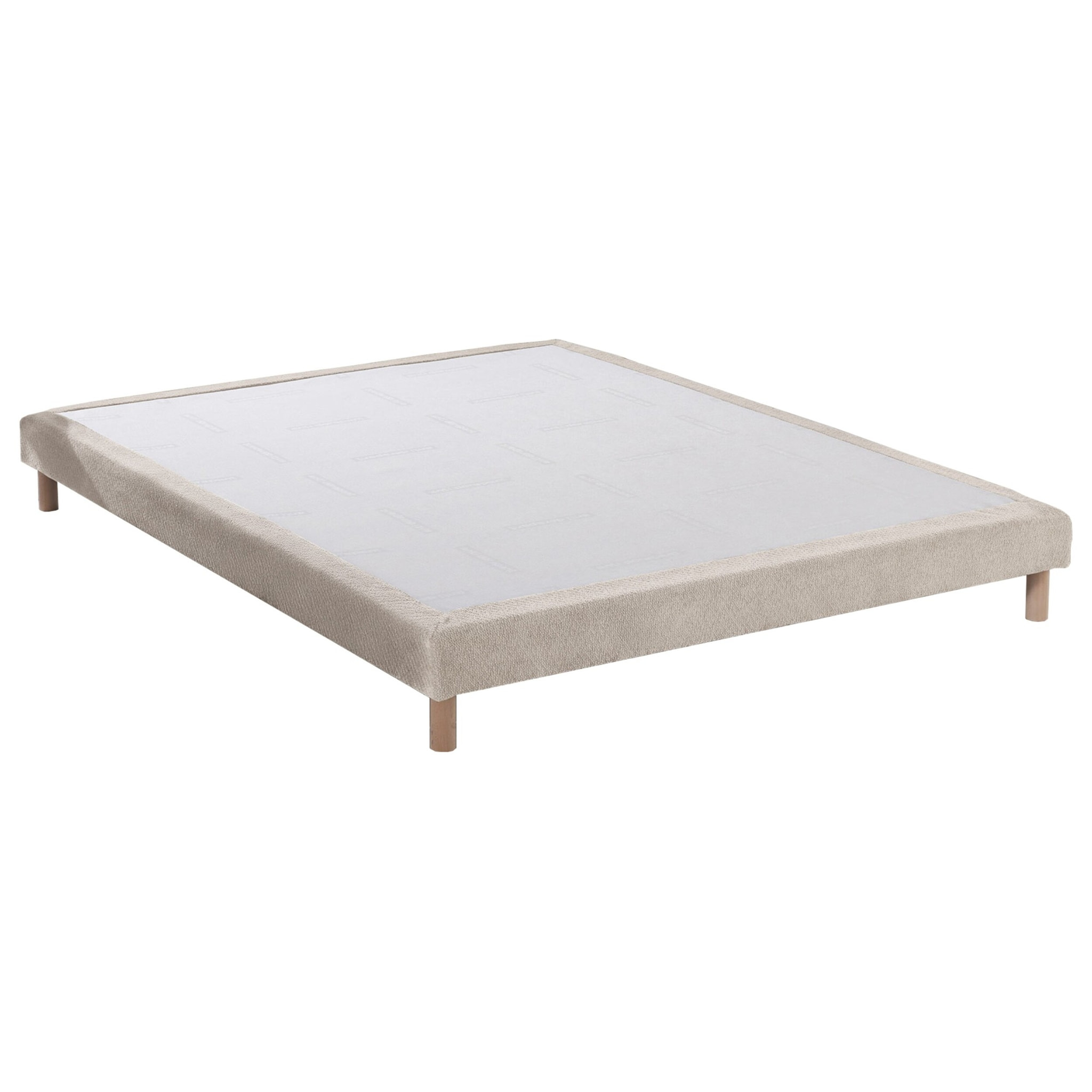 Sommier tapissier Eden crème, bois massif, chenille bouclettes