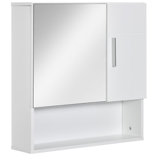 Armoire murale miroir de salle de bain - 2 portes, étagères, niche - dim. 54L x 15,2l x 55,3H cm - MDF blanc