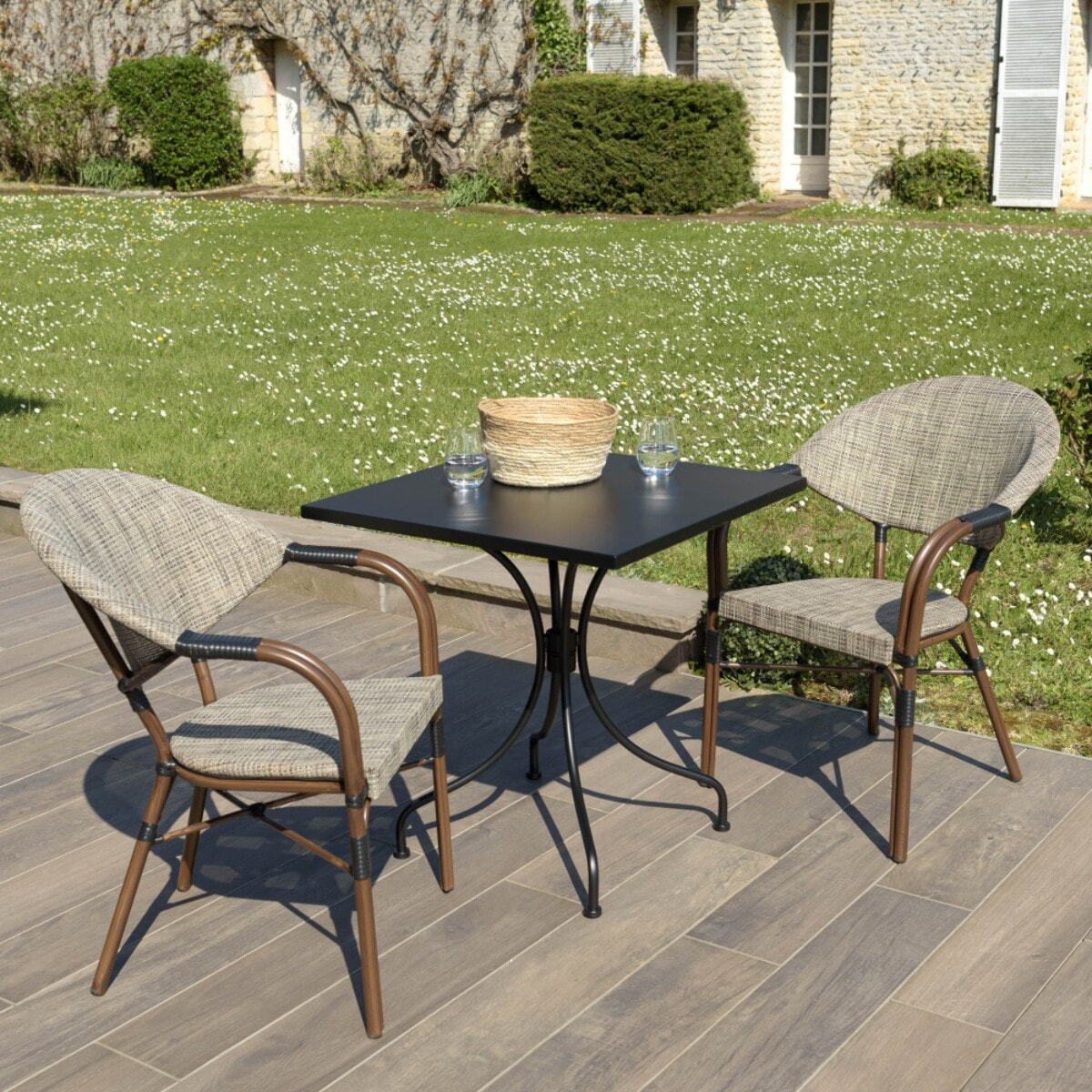 VIANNEY - Ensemble de jardin -table 70x70cm et 2 chaises grises