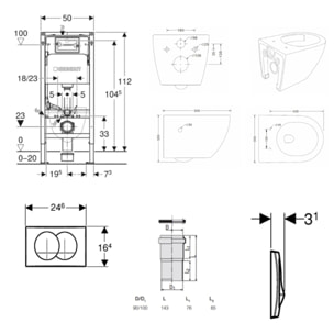 Pack WC bâti-support Geberit Duofix 112 cm + WC japonais suspendu sans bride avec abattant + plaque (GEBSTFUWR01-FR)