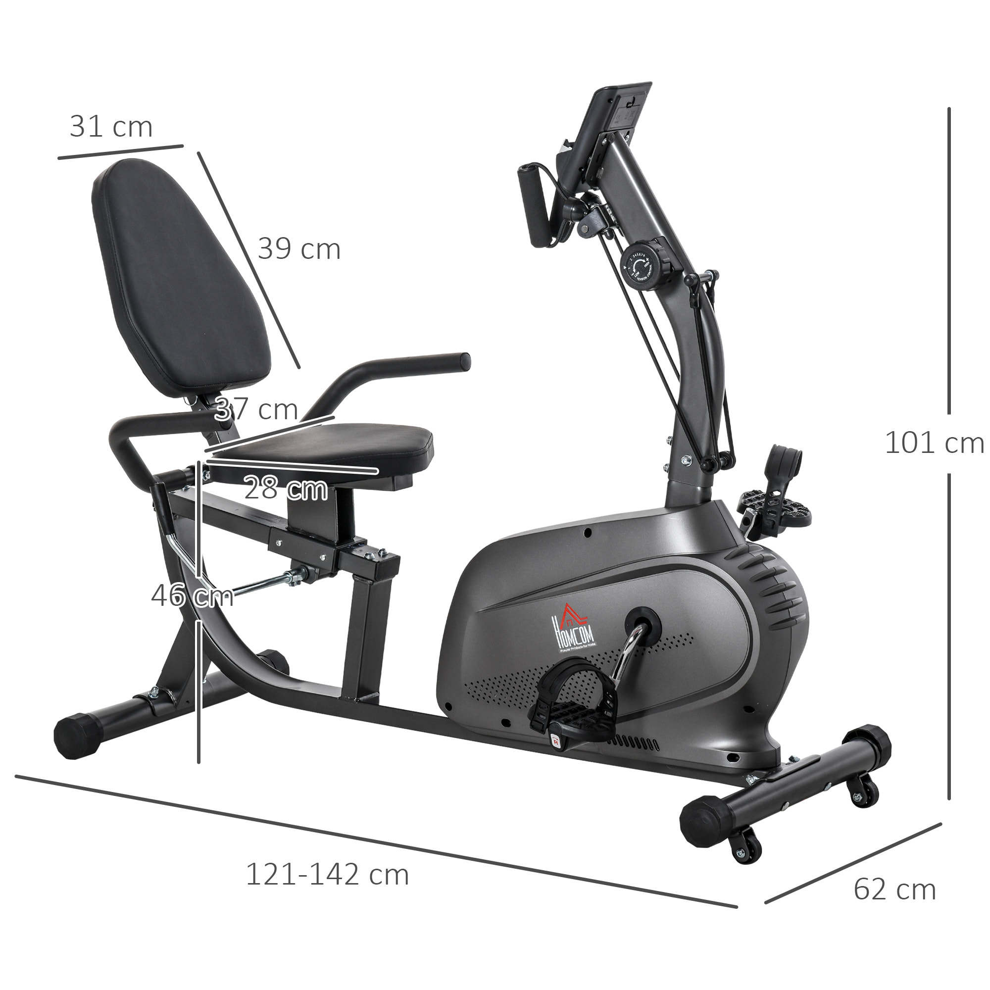 Bicicleta Estática con Respaldo, 8 Niveles de Resistencia, Bicicleta Estática Reclinadas, con Volante Asiento Ajustable, Pantalla LCD y Soporte de Teléfono, para Entrenamientos de Recuperación