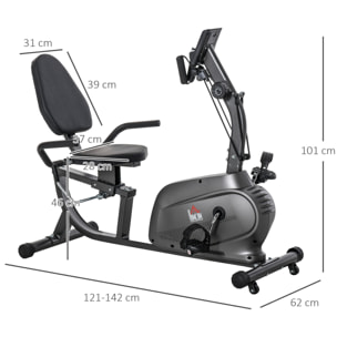 Bicicleta Estática con Respaldo, 8 Niveles de Resistencia, Bicicleta Estática Reclinadas, con Volante Asiento Ajustable, Pantalla LCD y Soporte de Teléfono, para Entrenamientos de Recuperación