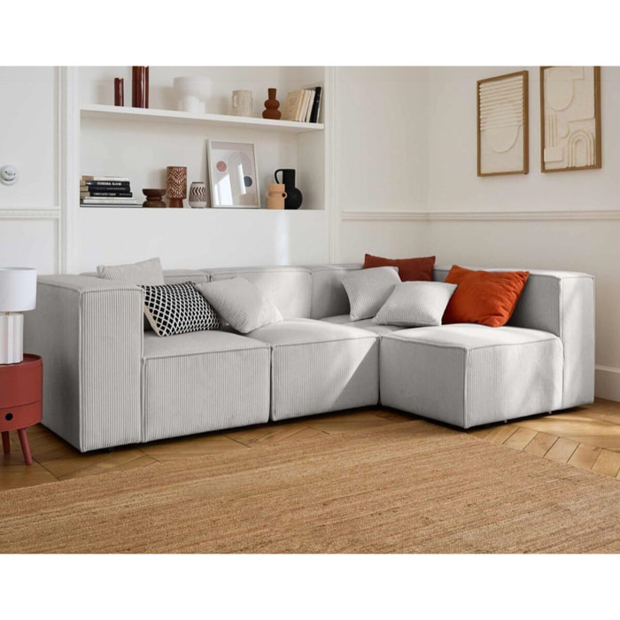 Arty - module d'assise sans accoudoirs - en velours côtelé - Gris clair