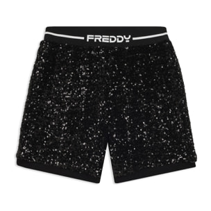 Shorts Junior in paillettes con elastico jacquard