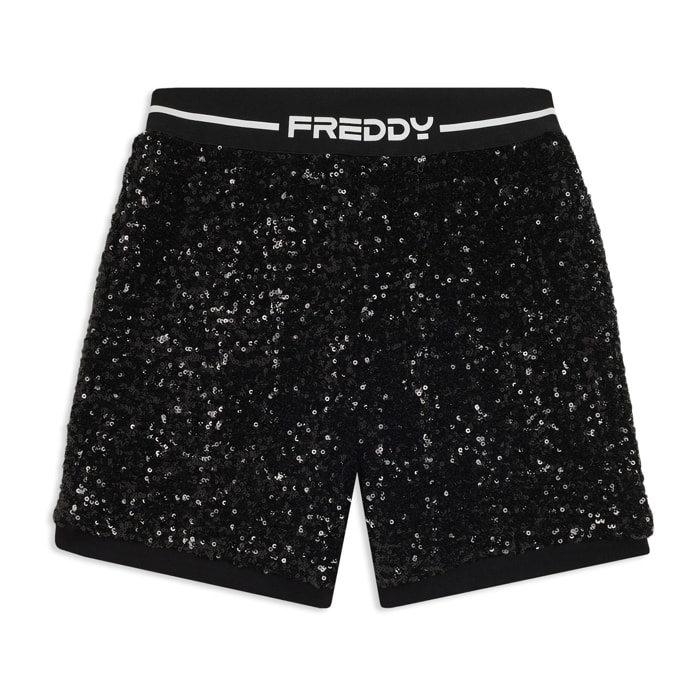 Shorts Junior in paillettes con elastico jacquard