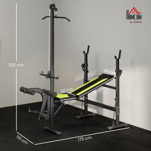 Banco de Pesas Multifuncional Banco de Musculación Reclinable con Altura Ajustable para Fitness Entrenamiento Completo en Gimnasio y Casa Carga 300 kg 175x110x202 cm Negro