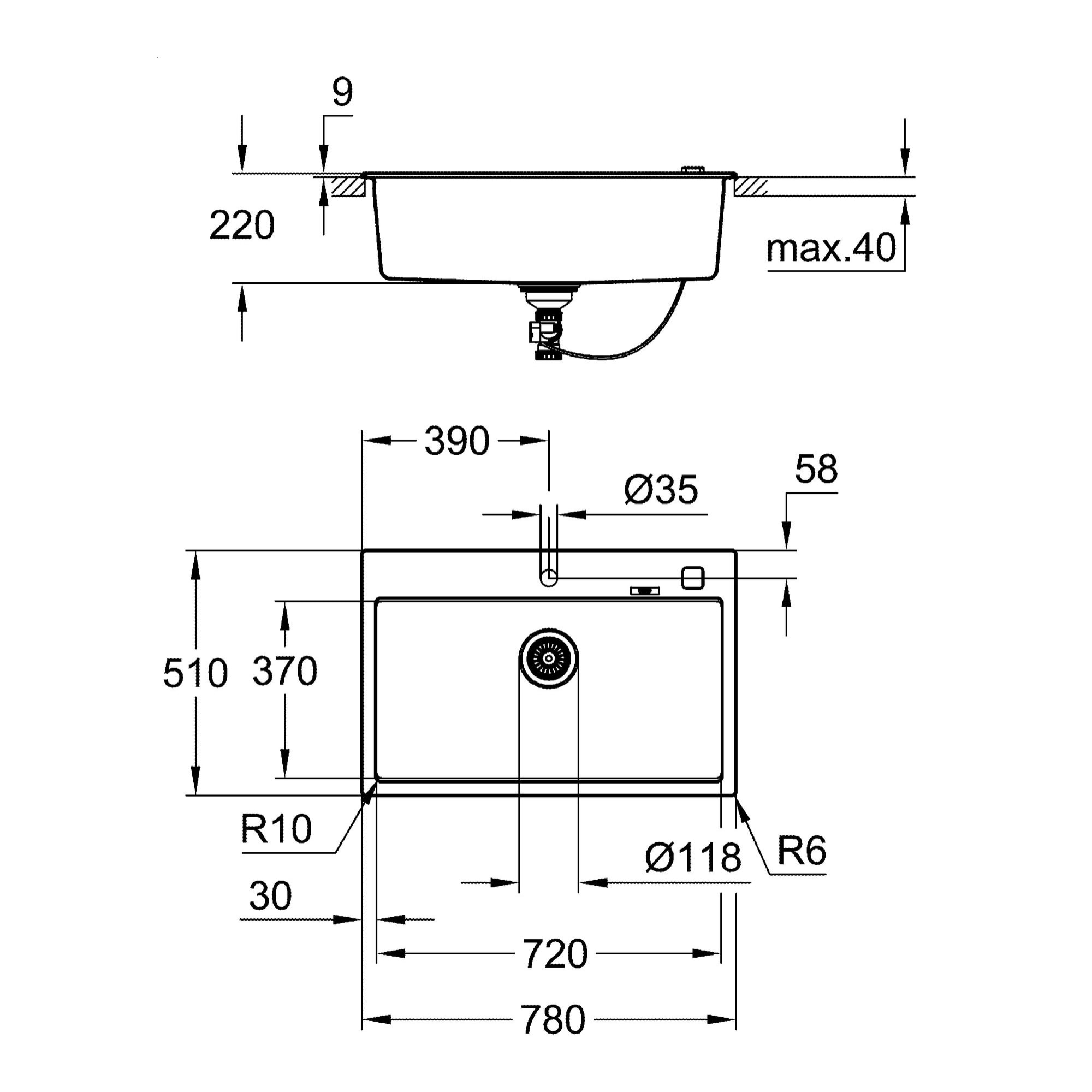 GROHE K700 Evier composite Noir Granite 31652AP0