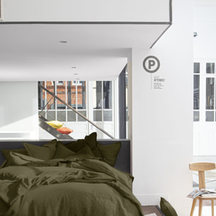 Drap Housse Bonnet 30cm 100% Lin LavÉ Olive