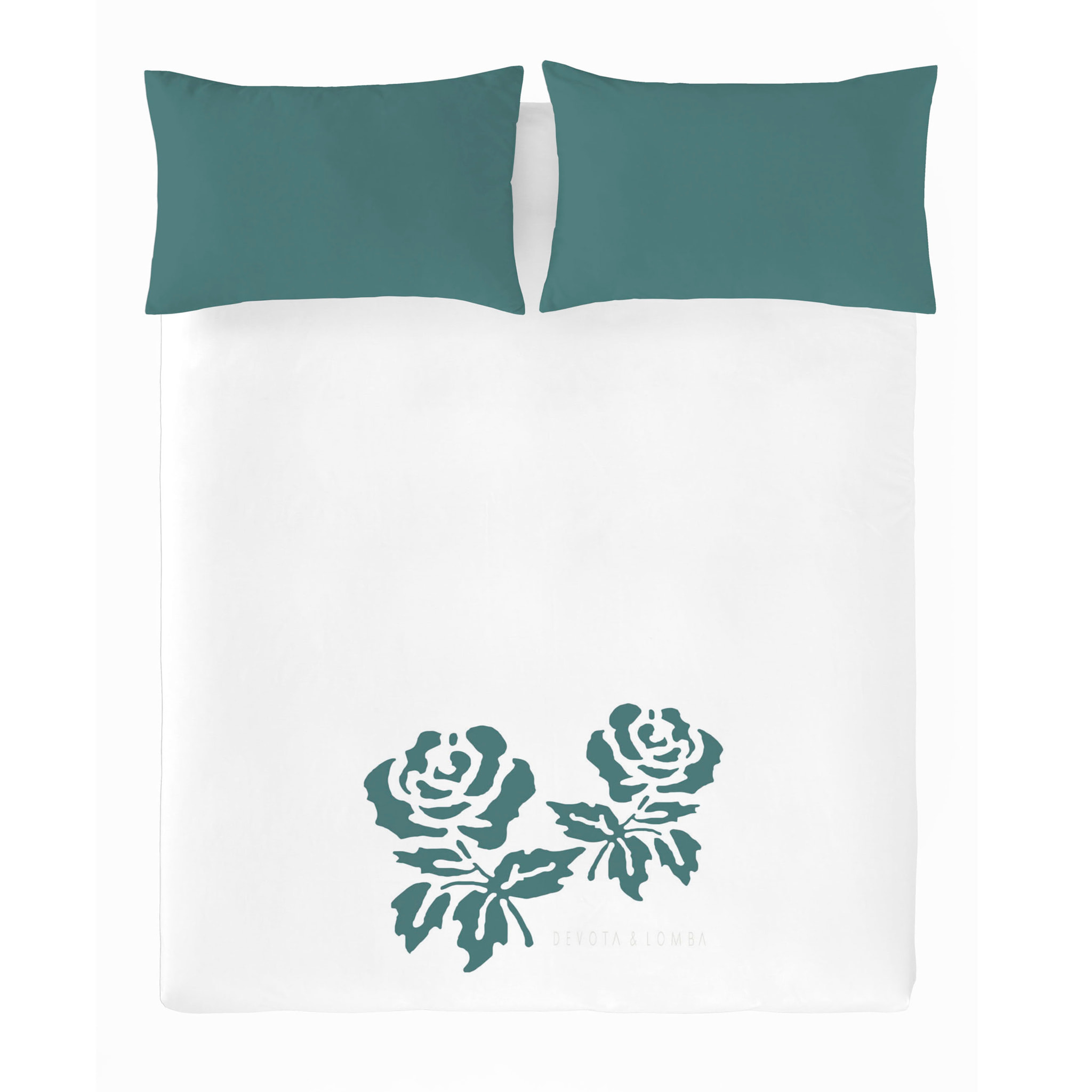 Devota & Lomba - Funda Nórdica Estampada - Cierre Solapa - 100% Algodón - Incluye 1/2 Fundas de Almohada - Roses Green