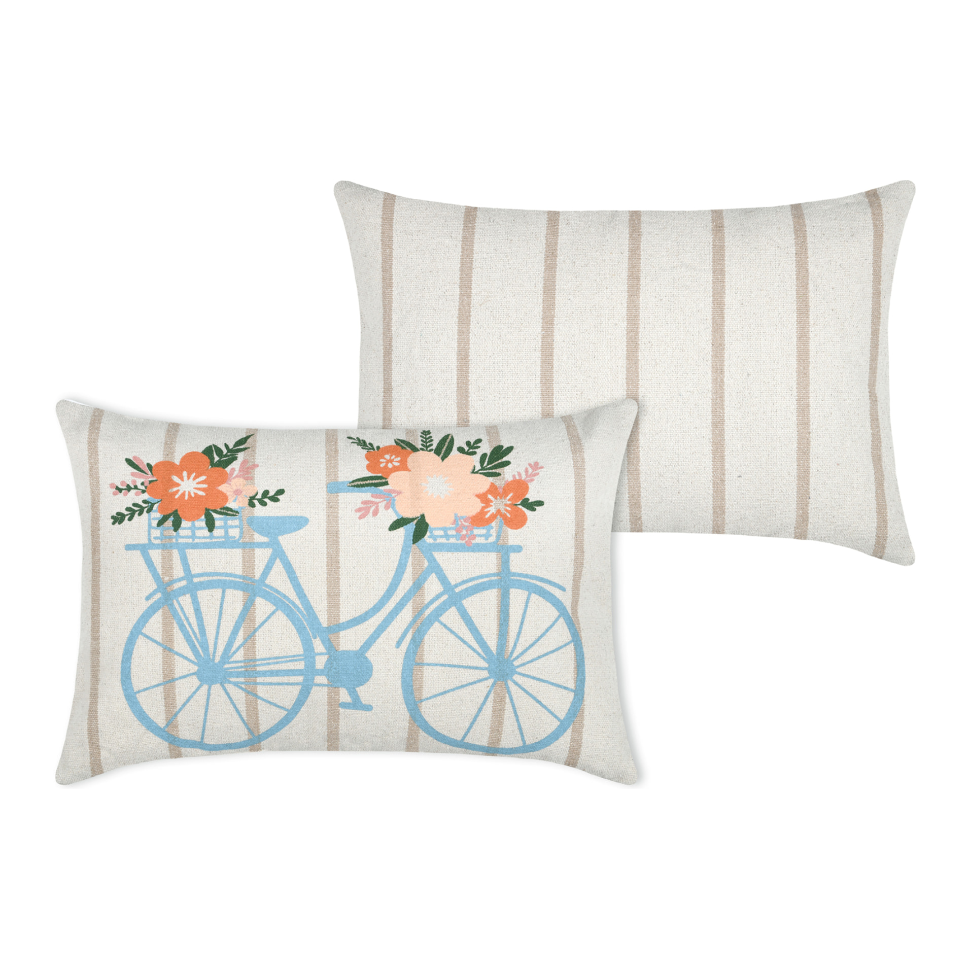 Coussin coton motif vélo fleuri - Bleu