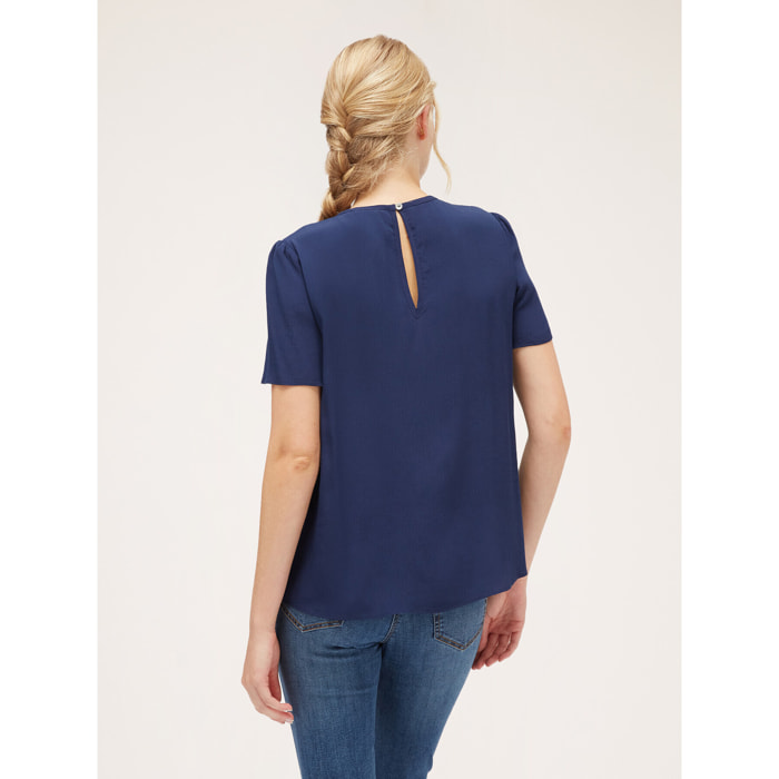 Motivi - Blusa vaporosa con pliegues - Azul