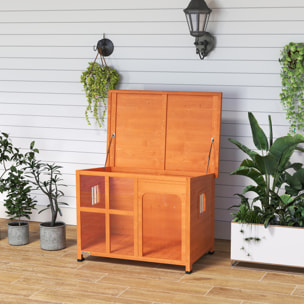 PawHut Caseta para Perros Exterior Casa para Perros Pequeños y Medianos con Techo Asfáltico Abatible Puerta con Cortina Panel Frontal Transparente y Base Extraíble 90x62x71 cm Natural