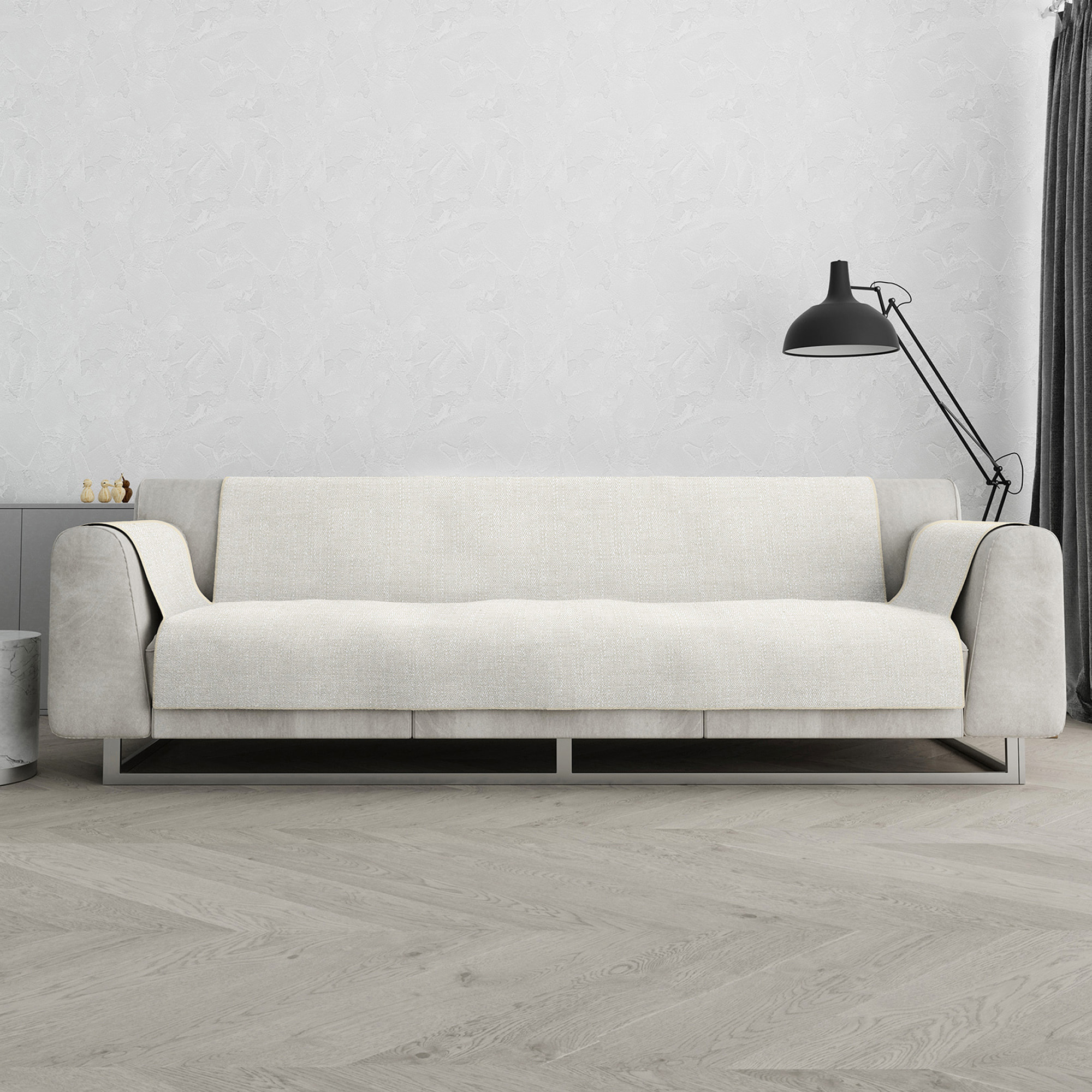 COPRIDIVANO COMFORT, Antiscivolo, Cotone+Microfibra+Fibre Varie, Made in Italy - PANNA