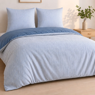 Parure housse de couette mini seersucker rayures demin bleu, MILLERAY
