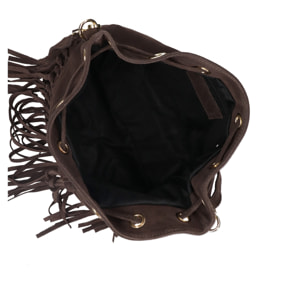 Borsa a secchiello da donna Made in Italy - Modello Umbria Plus - Pelle scamosciata - 25.0 x 22.0 x 13.0 cm