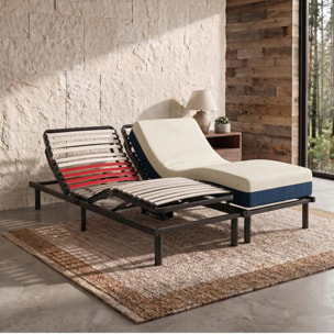 Ensemble literie orthopédique électrique à lattes & matelas mémoire de forme 17cm | Sommier lattes réglables | Moteur et Télécommande inclus