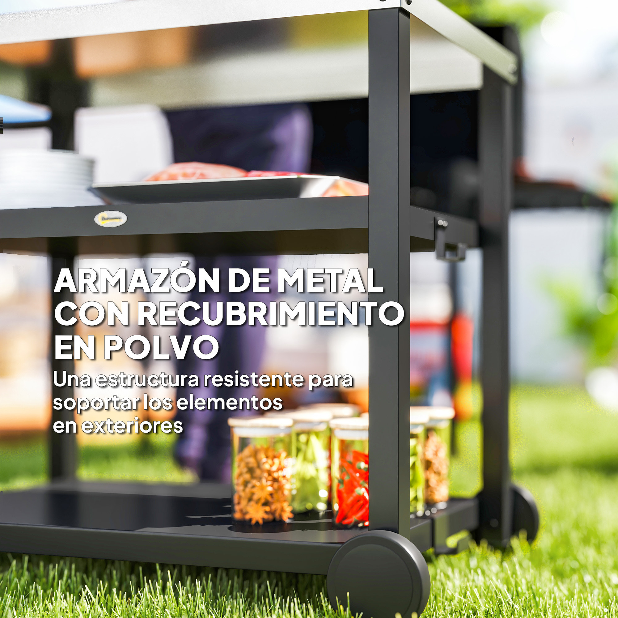 Carrito de Parrilla de 3 Niveles Carrito de Barbacoa Carro de Servicio con 2 Ruedas Estantes Encimera de Acero Inoxidable y Asa Mesa de Horno de Pizza para Jardín Patio Gris Carbón