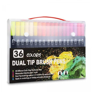 Set di 36 pennarelli DUAL ART BLACK LINE a doppia estremità, punta fine 0,4 mm e punta a pennello professionale per acquerello. Forma triangolare ergonomica per scritte, calligrafia, illustrazioni...