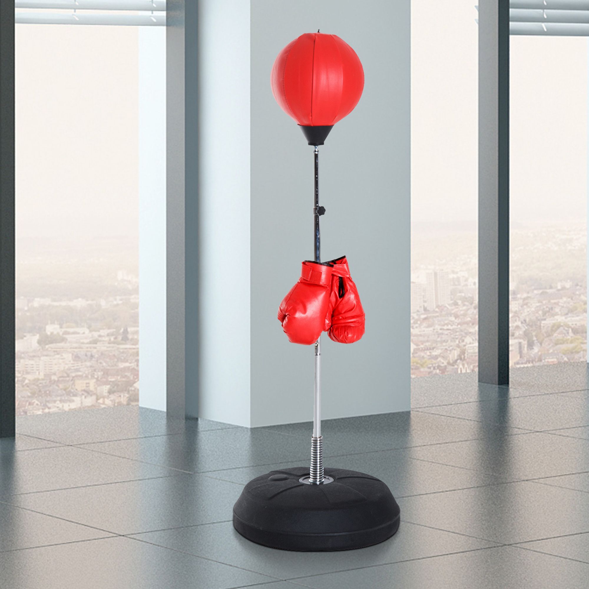 Saco de Boxeo de Pie Punching Ball con Altura Ajustable en 4 Niveles 126-144 cm Base Rellenable y Guantes de Boxeo para Adultos y Adolescentes Rojo y Negro