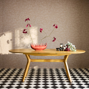 Table à manger oblongue extensible bois d'hévéa placage chêne 4-8 places OLIVIA