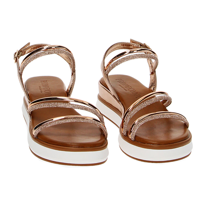 Zeppe rosa-oro a specchio con pietre