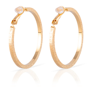Pendientes de aro plano de cobre con baño de oro auténtico y acabado brillante, 40 mm, cierre catalán de plata de ley 925 con acabado dorado electroplateado.
