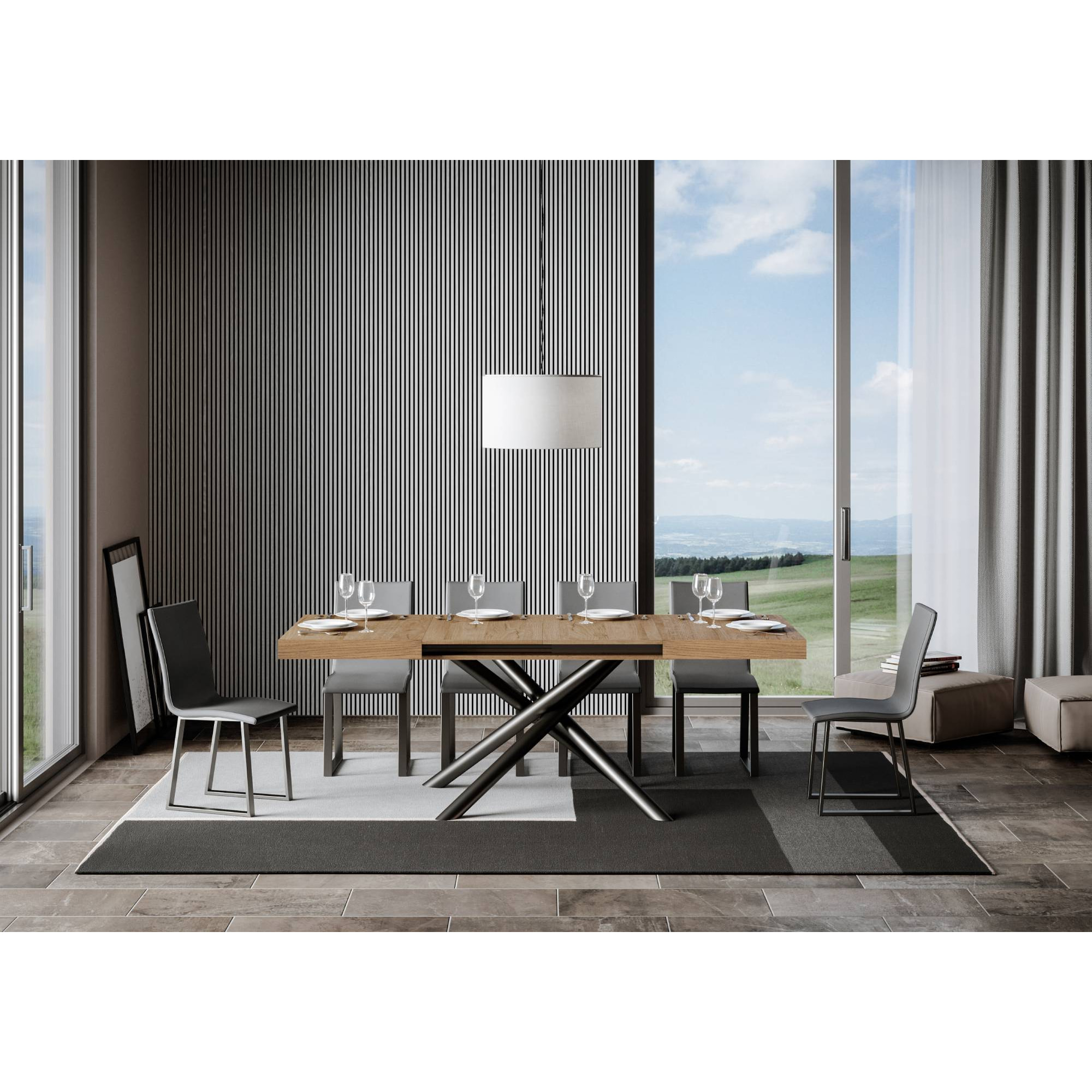 Table extensible 90x140/244 cm Famas Chêne Nature cadre Anthracite