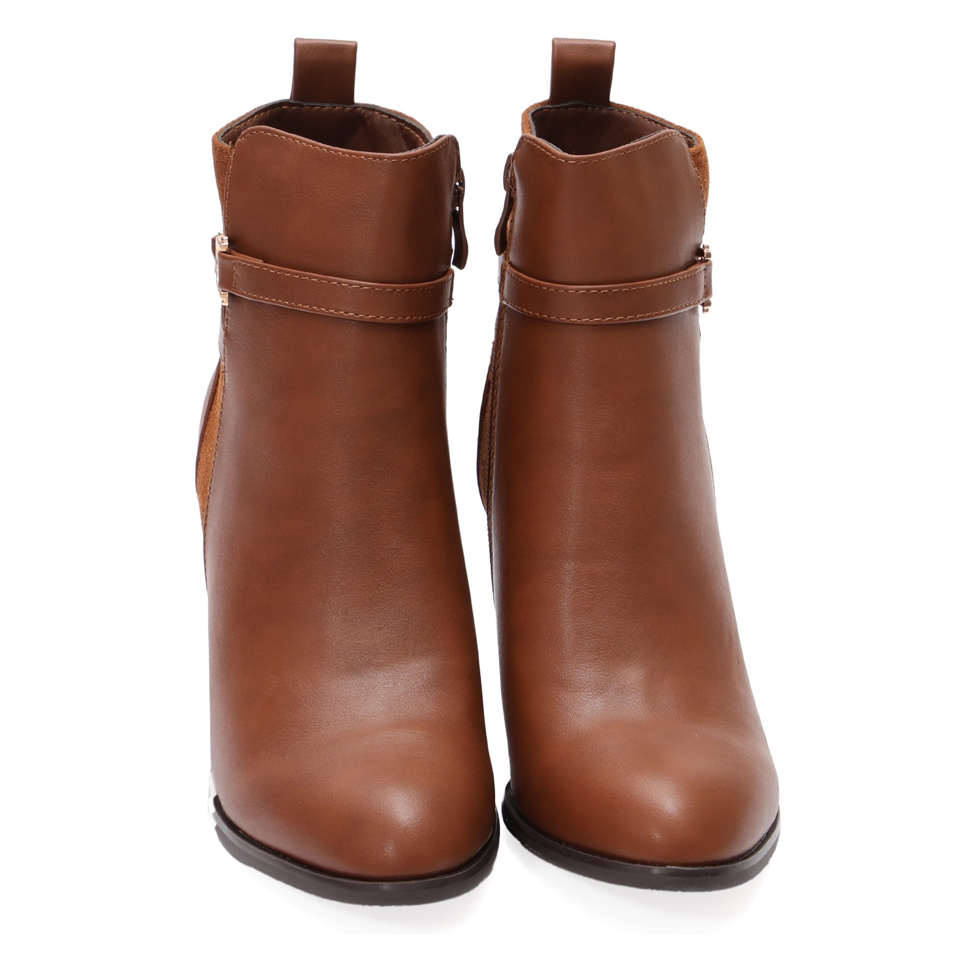 Stivaletti in simil pelle con tacco e fibbia dorata