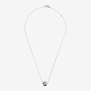 PERLAVIVA - Collana in Argento 925 placcato Oro Bianco 18Kt con Perla Ming d'Acqua Dolce Grigia Ø 11/12 mm