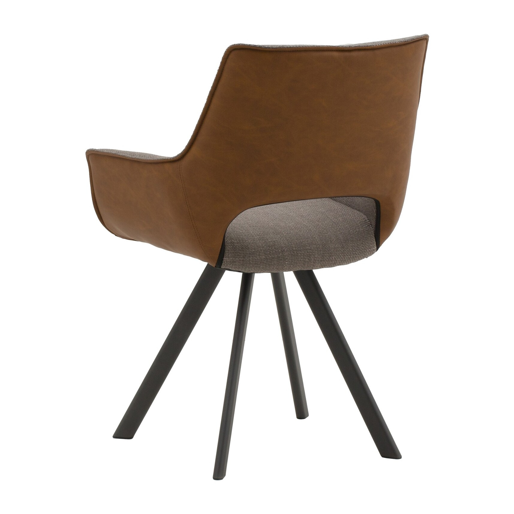 Set di 4 sedie MONTMARTRE in similpelle marrone, tessuto grigio e gambe in metallo nero, con braccioli