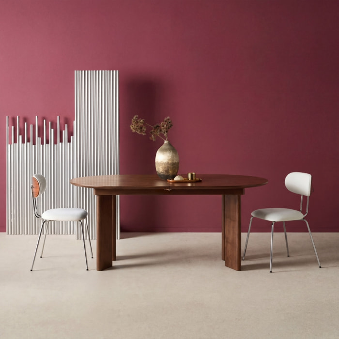 Table à manger oblongue extensible bois d'hévéa et placage chêne 6-8 places ALBANE