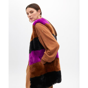 Gilet in Pelo a Righe Contrastanti