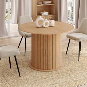 Table à manger ronde extensible Albane Ø110-150cm avec rangements