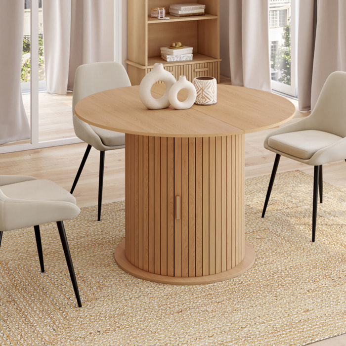 Table à manger ronde extensible Albane Ø110-150cm avec rangements