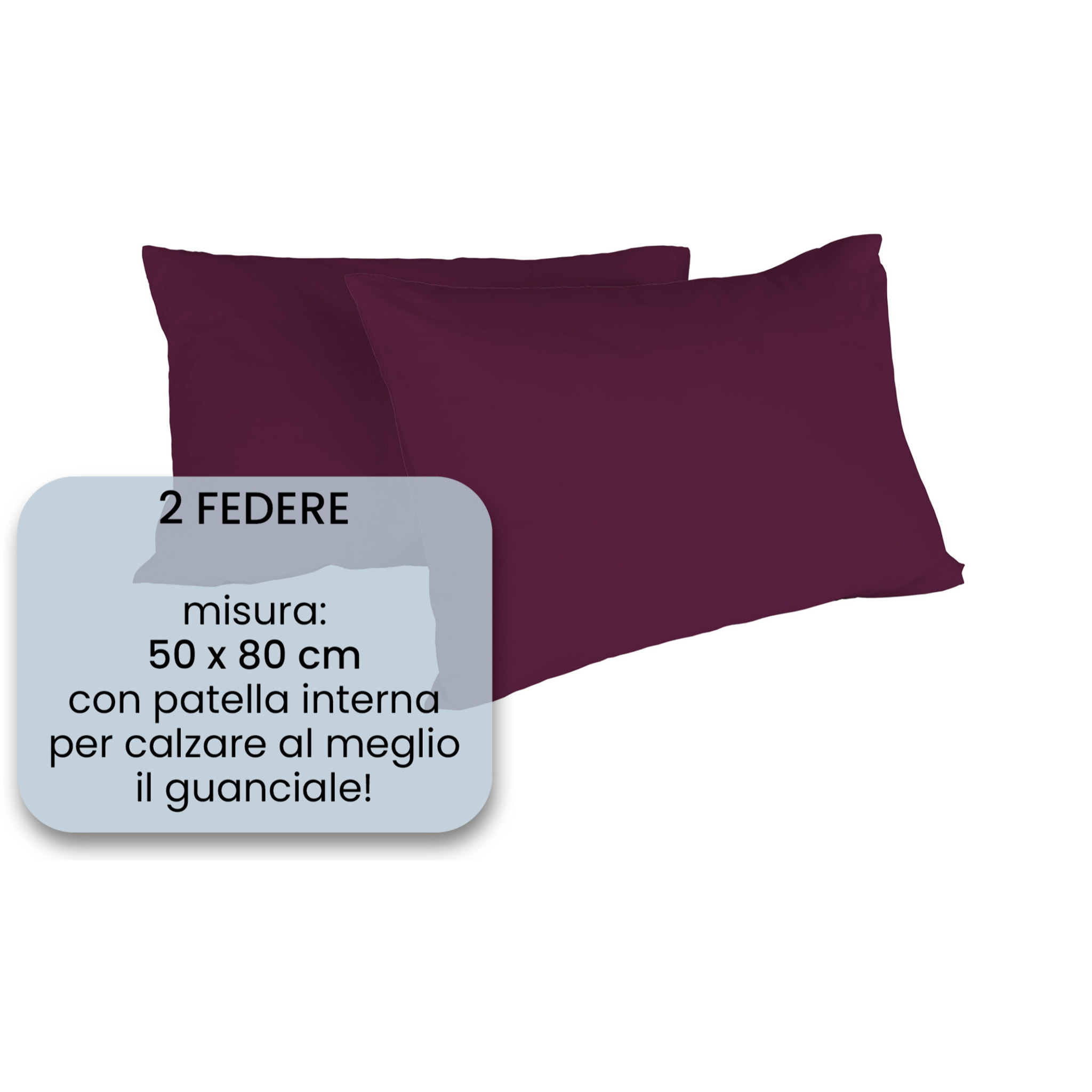 COPPIA FEDERE MAX COLOR, 100% Cotone, Made in Italy - PRUGNA