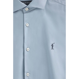 Pack hombre de tres camisas blanca azul marino y azul celeste de poplin y corte slim con logo Rigby Go
